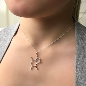 Sterling Silver Chocolate Necklace - Chocolate Molecule, Science Jewellery, Chemistry Jewellery, Theobromine molecule, Molecule necklace