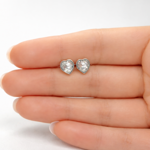 Sterling Silver Crystal Heart Stud Earrings - JewelleryByZM 