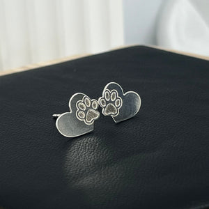 Sterling Silver Heart Paw Earrings