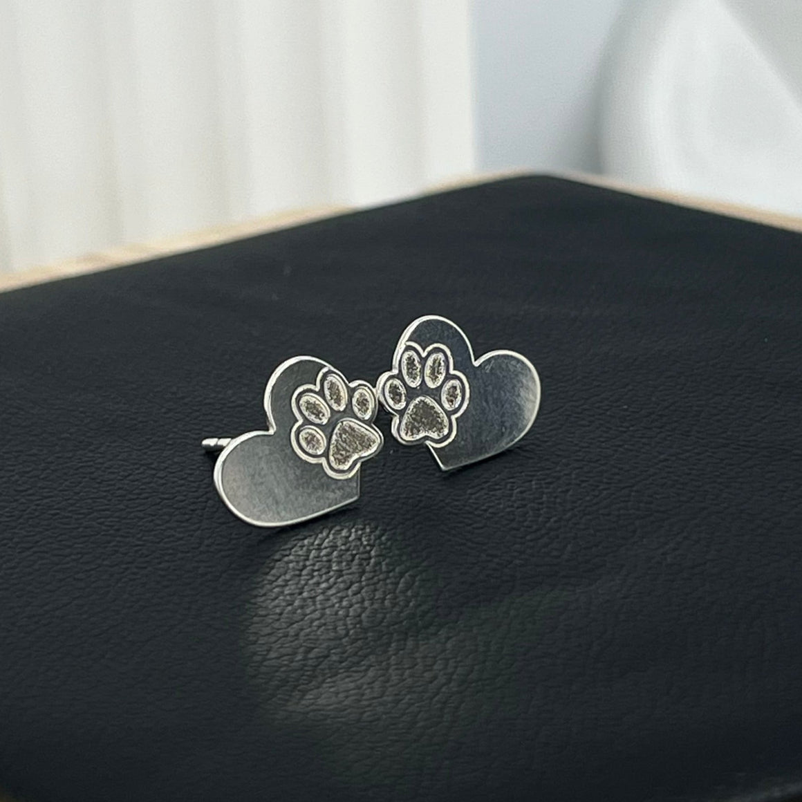 Sterling Silver Heart Paw Earrings