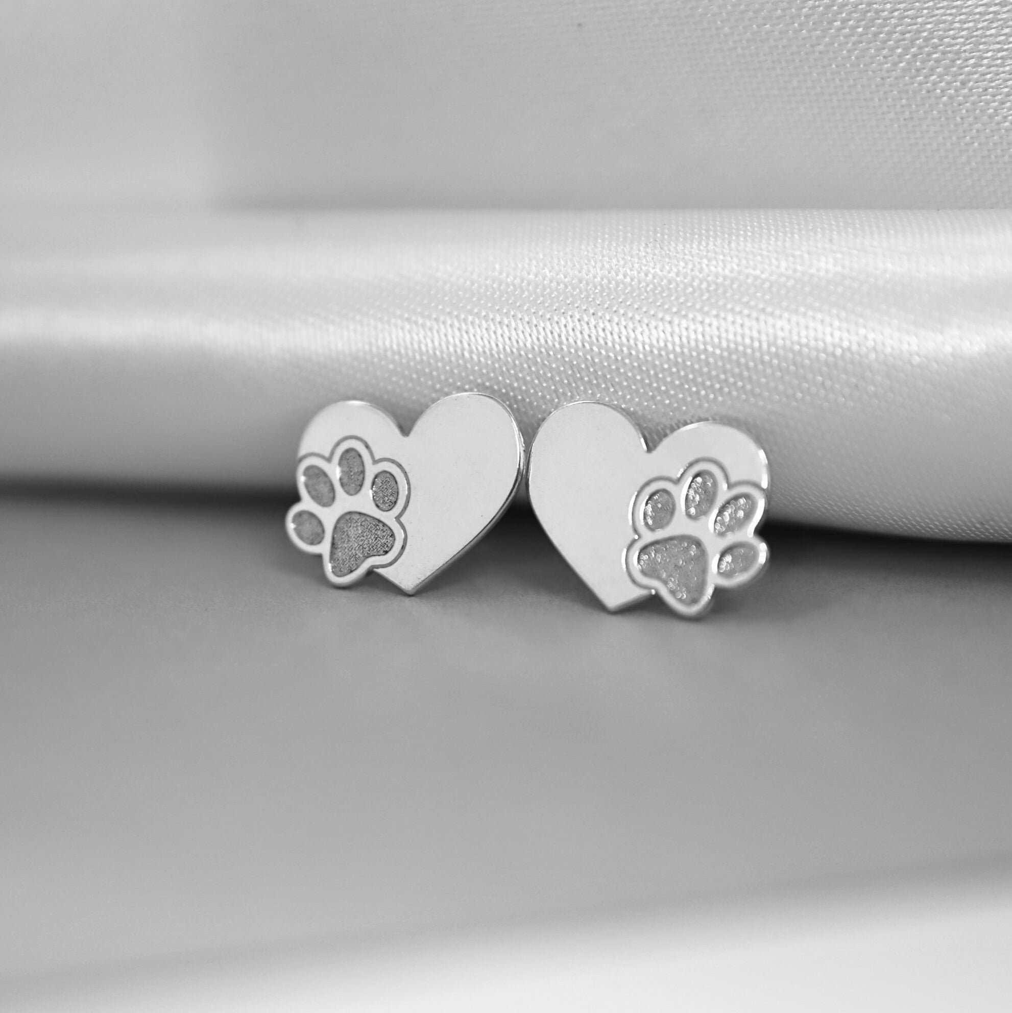 Sterling Silver Heart Paw Earrings