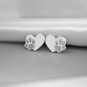 Sterling Silver Heart Paw Earrings