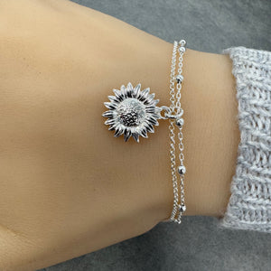 Sterling Silver Sunflower Bracelet, Anklet, Adjustable Sunflower Bracelet