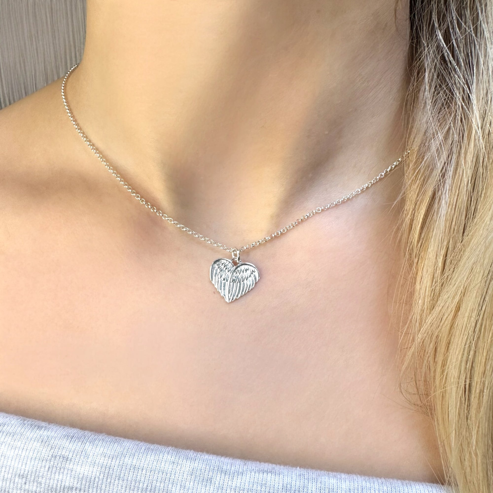 Elegant Sterling Silver Angel Wings Heart Pendant Necklace - Sentimental Gift for Guardian, Sister, Friend - JewelleryByZM 