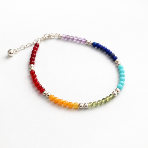 Dainty Sterling Silver 7 Chakra Gemstone Bracelet - JewelleryByZM 