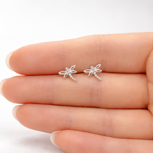 Sterling Silver Tiny Dragonfly Sud Earrings - 925 Silver Jewellery - JewelleryByZM 