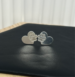 Sterling Silver Heart Paw Earrings