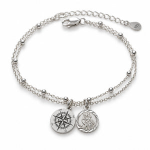Sterling Silver Travellers Bracelet - Adjustable Bracelet - Protection bracelet, Saint Christopher and Compass Charm Bracelet - JewelleryByZM 