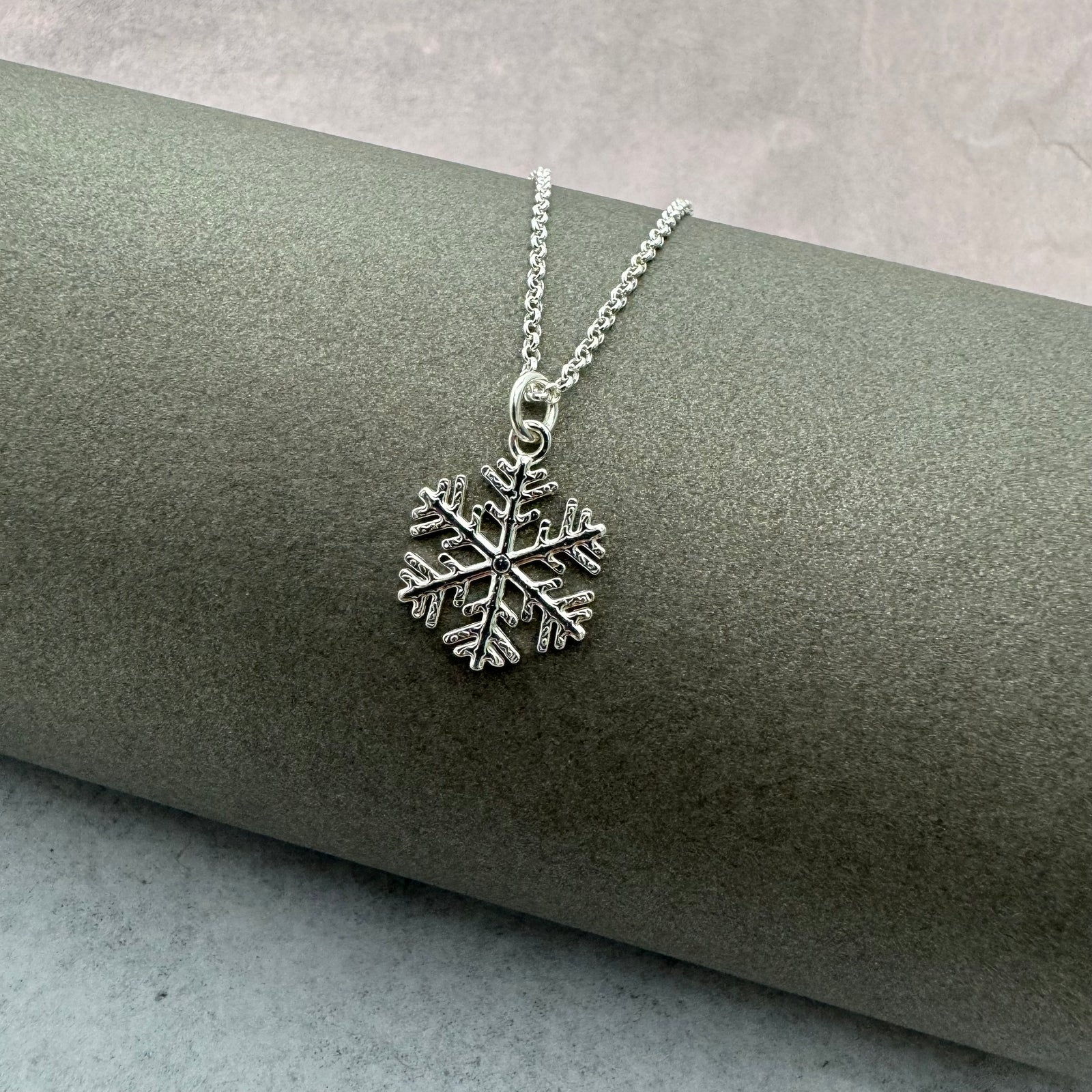 Snowflake Necklace in Sterling Silver - Winter Wedding, Christmas Jewelry, Gift for Her - JewelleryByZM 