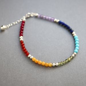 Dainty Sterling Silver 7 Chakra Gemstone Bracelet - JewelleryByZM 