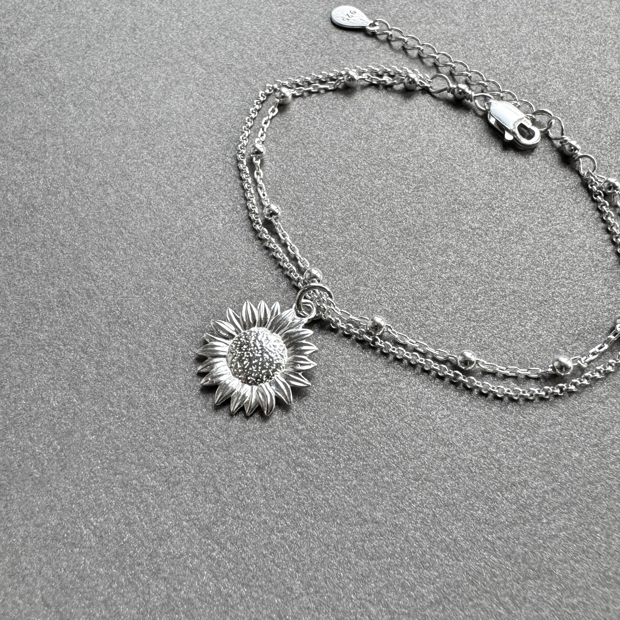 Sterling Silver Sunflower Bracelet Anklet Adjustable Sunflower Brace JewelleryByZM
