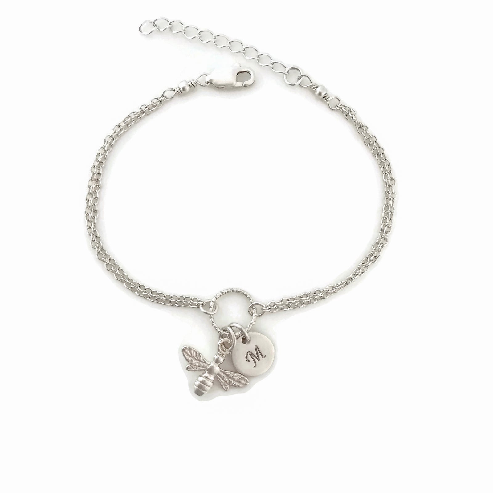Personalized Bee Bracelet in Sterling Silver - Adjustable Personalized Bee Bracelet - JewelleryByZM 