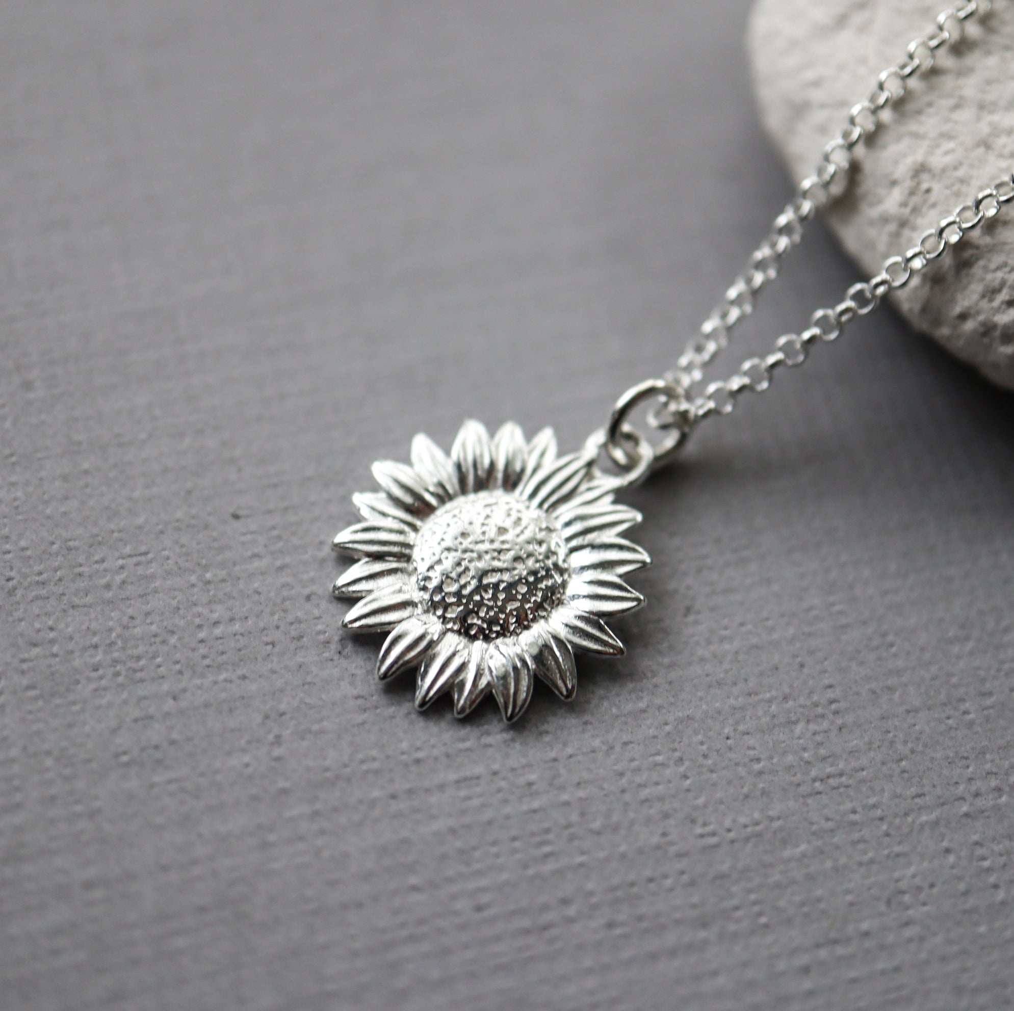 Sunflower Necklace in Sterling Silver - Sterling Silver Sunflower Necklace