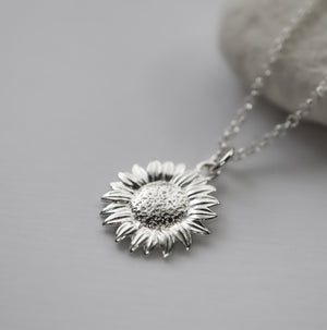 Sunflower Necklace in Sterling Silver - Sterling Silver Sunflower Necklace