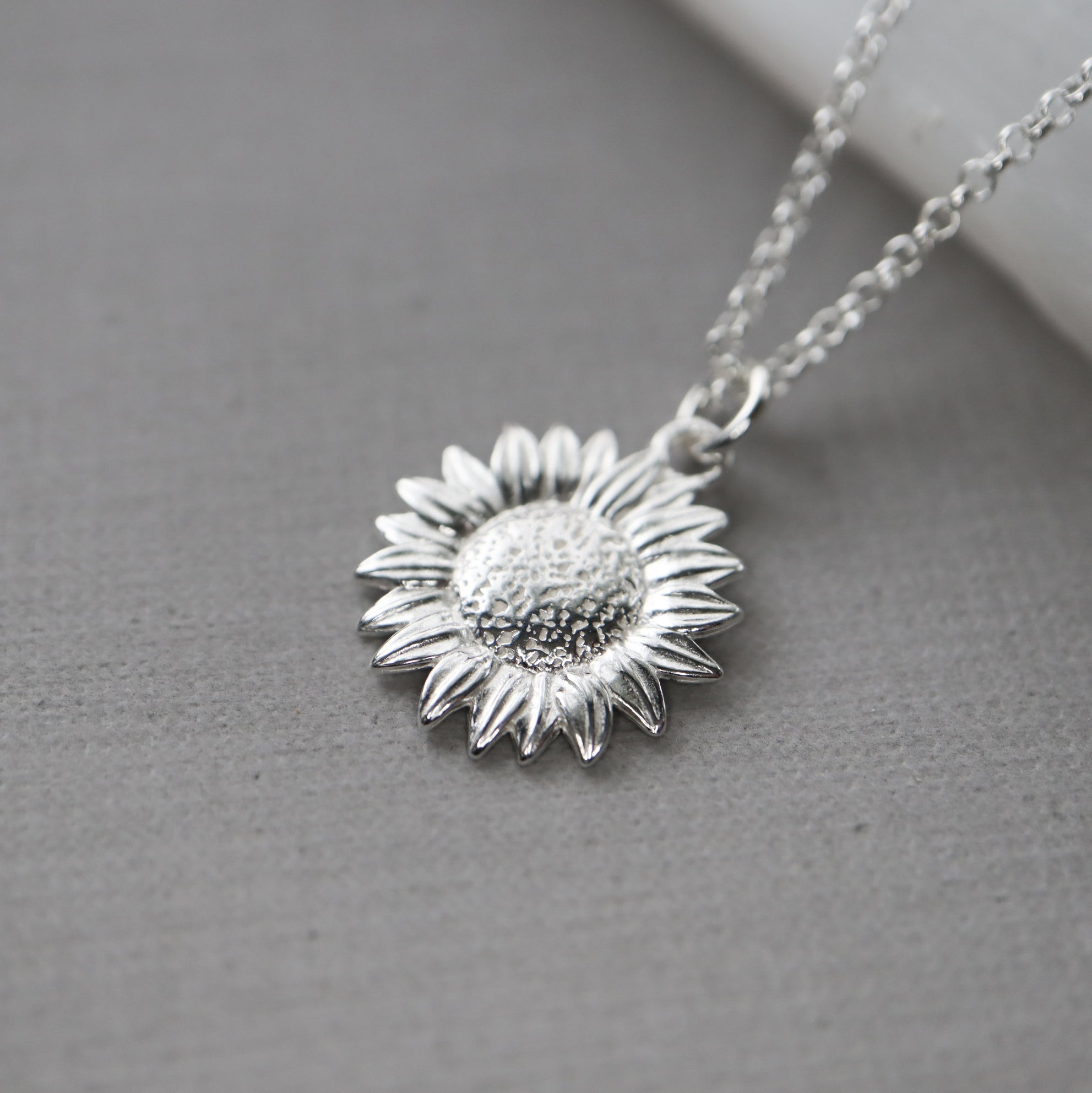 Sunflower Necklace in Sterling Silver - Sterling Silver Sunflower Necklace