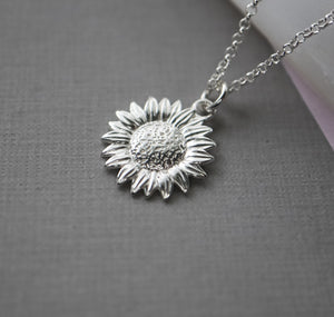 Sunflower Necklace in Sterling Silver - Sterling Silver Sunflower Necklace