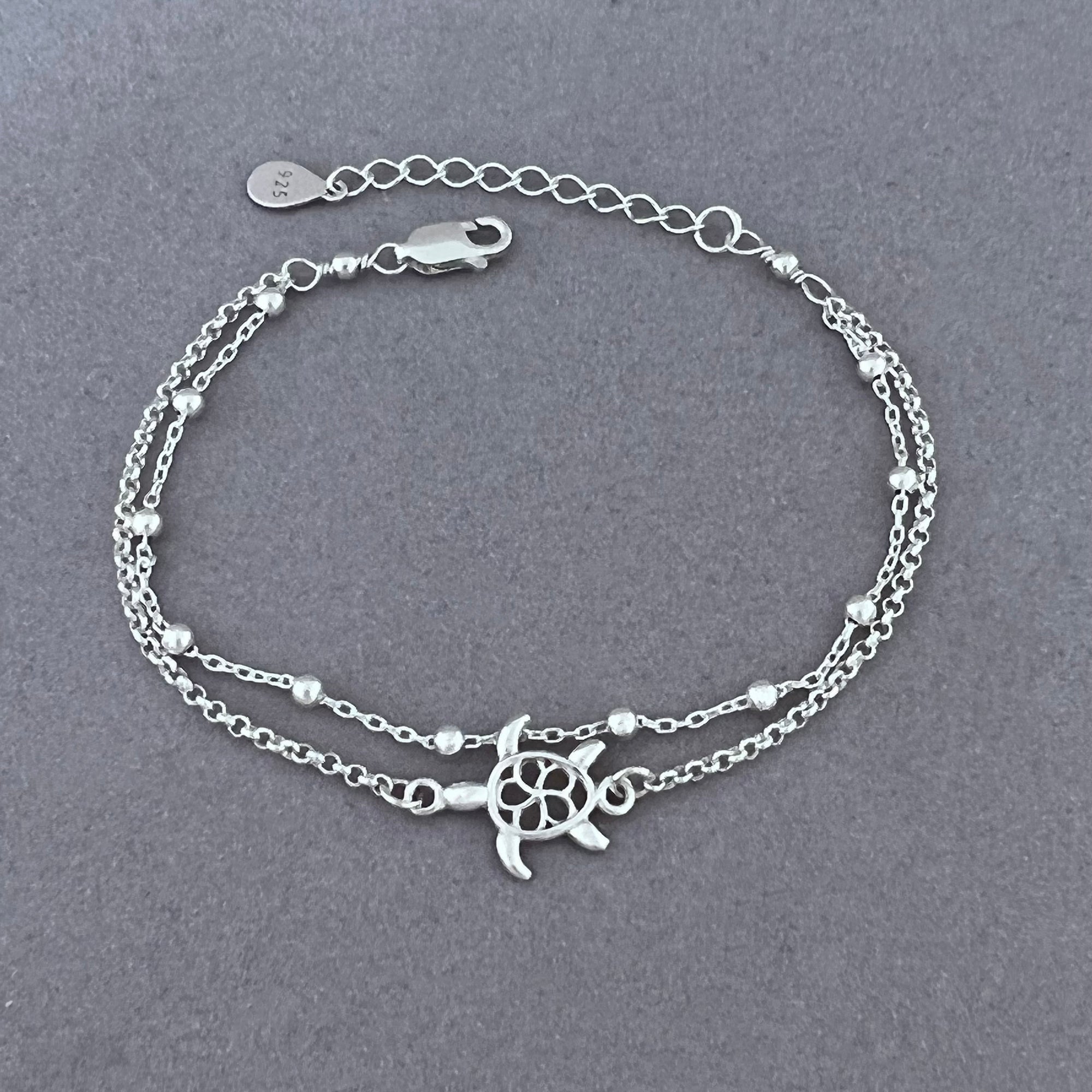 Sterling Silver Double Chain Turtle Bracelet