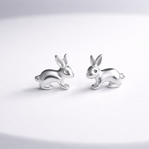 Sterling Silver Bunny Stud Earrings - Tiny Rabbit Earrings 925 Silver UK - JewelleryByZM 
