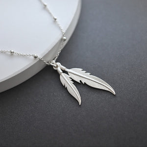 Sterling Silver Double Feather Necklace | Angel Jewellery | Bohemian Jewellery - JewelleryByZM 