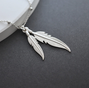 Sterling Silver Double Feather Necklace | Angel Jewellery | Bohemian Jewellery - JewelleryByZM 