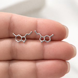 Sterling Silver Serotonin Post Earrings - Serotonin Molecule, Science Jewellery, Chemistry Jewellery - JewelleryByZM 