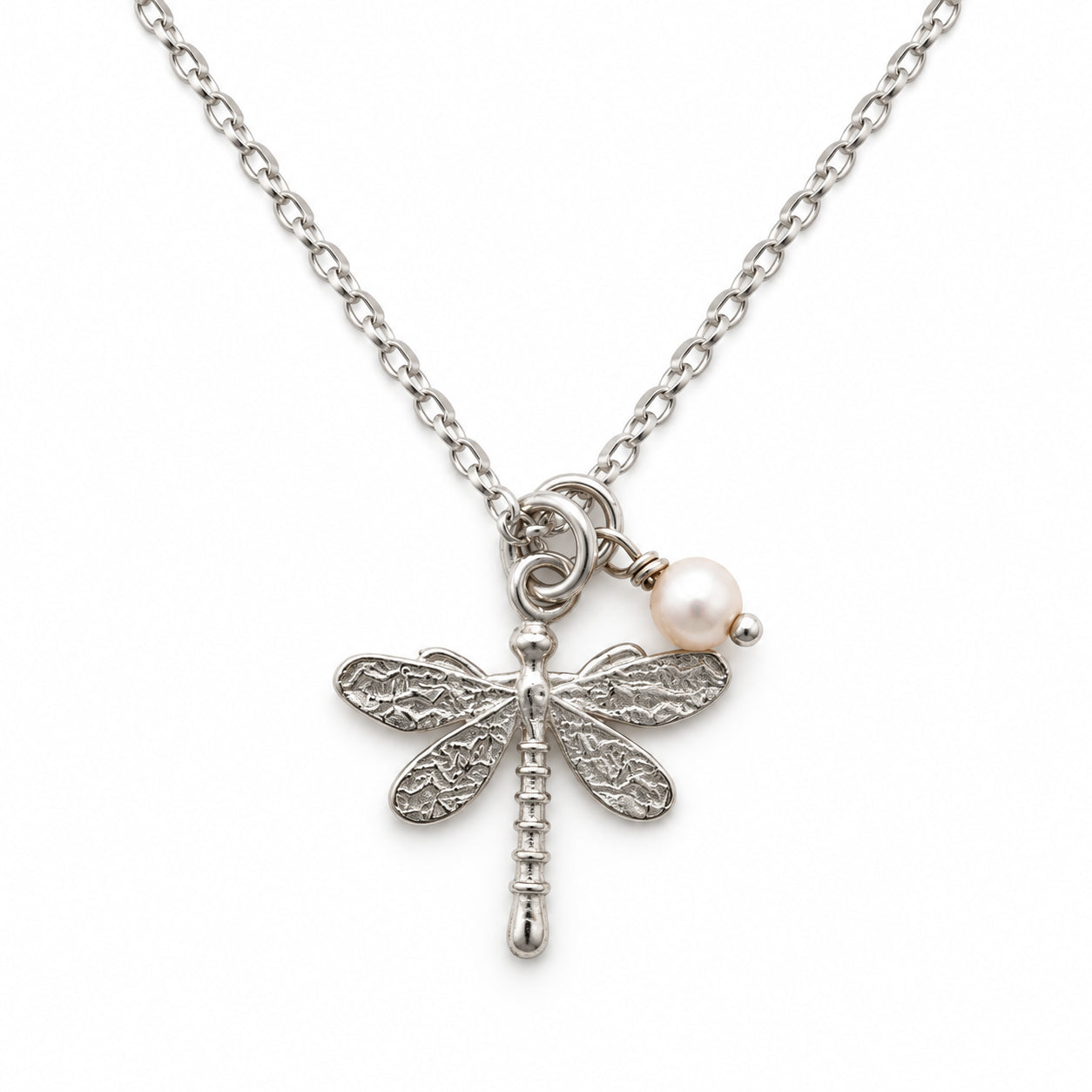 Sterling Silver Dragonfly Necklace – Optional Birthstone or Gemstone Charm