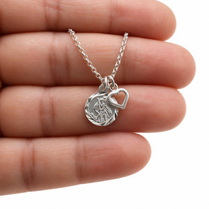 Sterling Silver St Christopher & Heart Necklace - Safe Travels Gift
