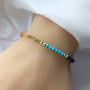 Dainty Sterling Silver 7 Chakra Gemstone Bracelet - JewelleryByZM 