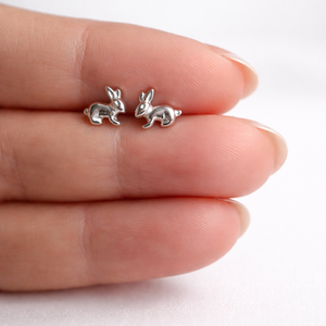 Sterling Silver Bunny Stud Earrings - Tiny Rabbit Earrings 925 Silver UK - JewelleryByZM 