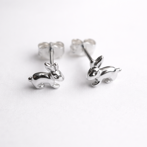 Sterling Silver Bunny Stud Earrings - Tiny Rabbit Earrings 925 Silver UK - JewelleryByZM 