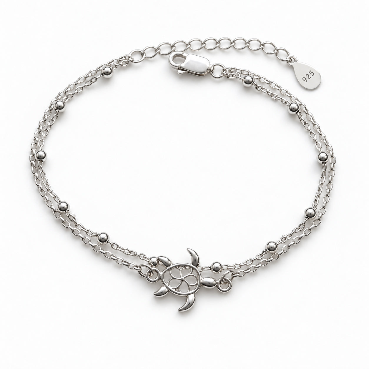 Sterling Silver Double Chain Turtle Bracelet - JewelleryByZM 
