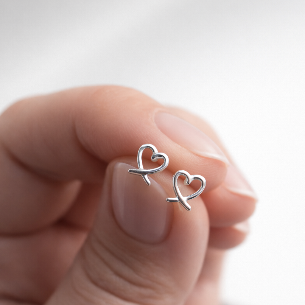 Sterling Silver Heart Stud Earrings - JewelleryByZM 