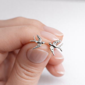 Sterling Silver Swallow Bird Sud Earrings - 925 Silver Jewellery - JewelleryByZM 