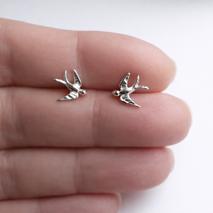 Sterling Silver Swallow Bird Sud Earrings - 925 Silver Jewellery - JewelleryByZM 