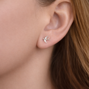Sterling Silver Swallow Bird Sud Earrings - 925 Silver Jewellery - JewelleryByZM 