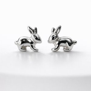 Sterling Silver Bunny Stud Earrings - Tiny Rabbit Earrings 925 Silver UK - JewelleryByZM 