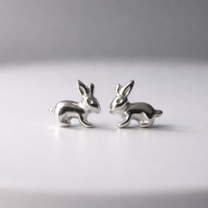Sterling Silver Bunny Stud Earrings - Tiny Rabbit Earrings 925 Silver UK - JewelleryByZM 