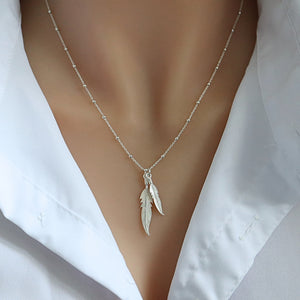 Sterling Silver Double Feather Necklace | Angel Jewellery | Bohemian Jewellery - JewelleryByZM 