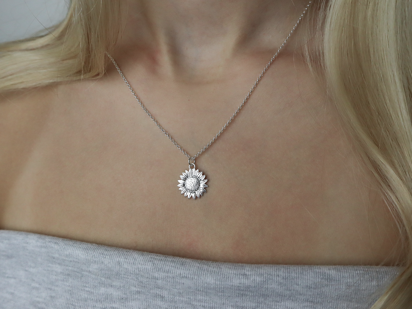 Sunflower Necklace in Sterling Silver - Sterling Silver Sunflower Necklace - JewelleryByZM 