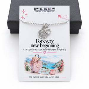 Sterling Silver St Christopher & Heart Necklace - Safe Travels Gift