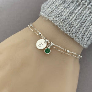 Personalized Sterling Silver Birthstone and Initial Bracelet