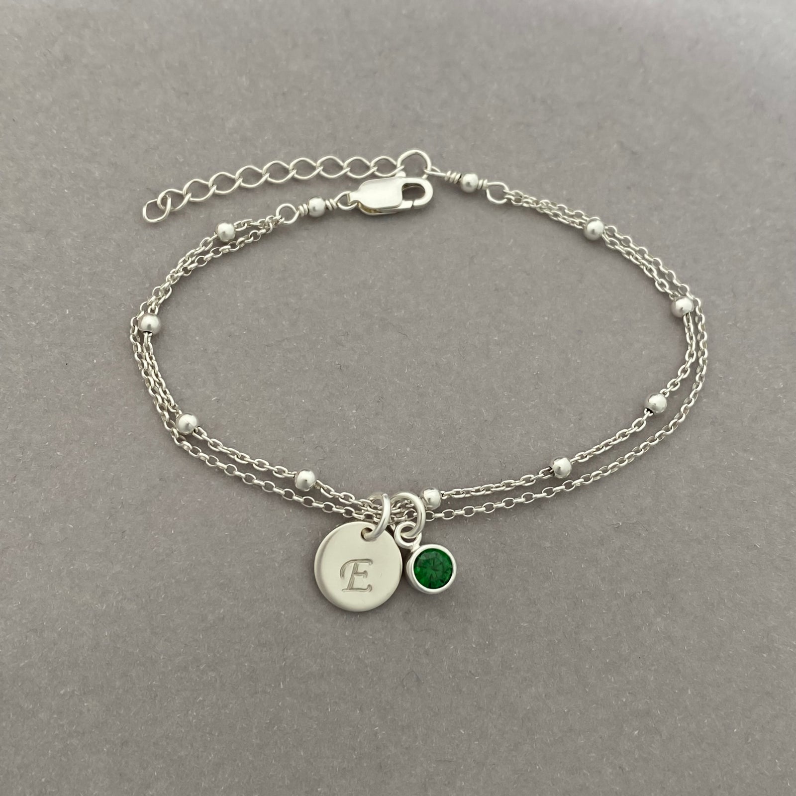 Personalized Sterling Silver Birthstone and Initial Bracelet - JewelleryByZM 