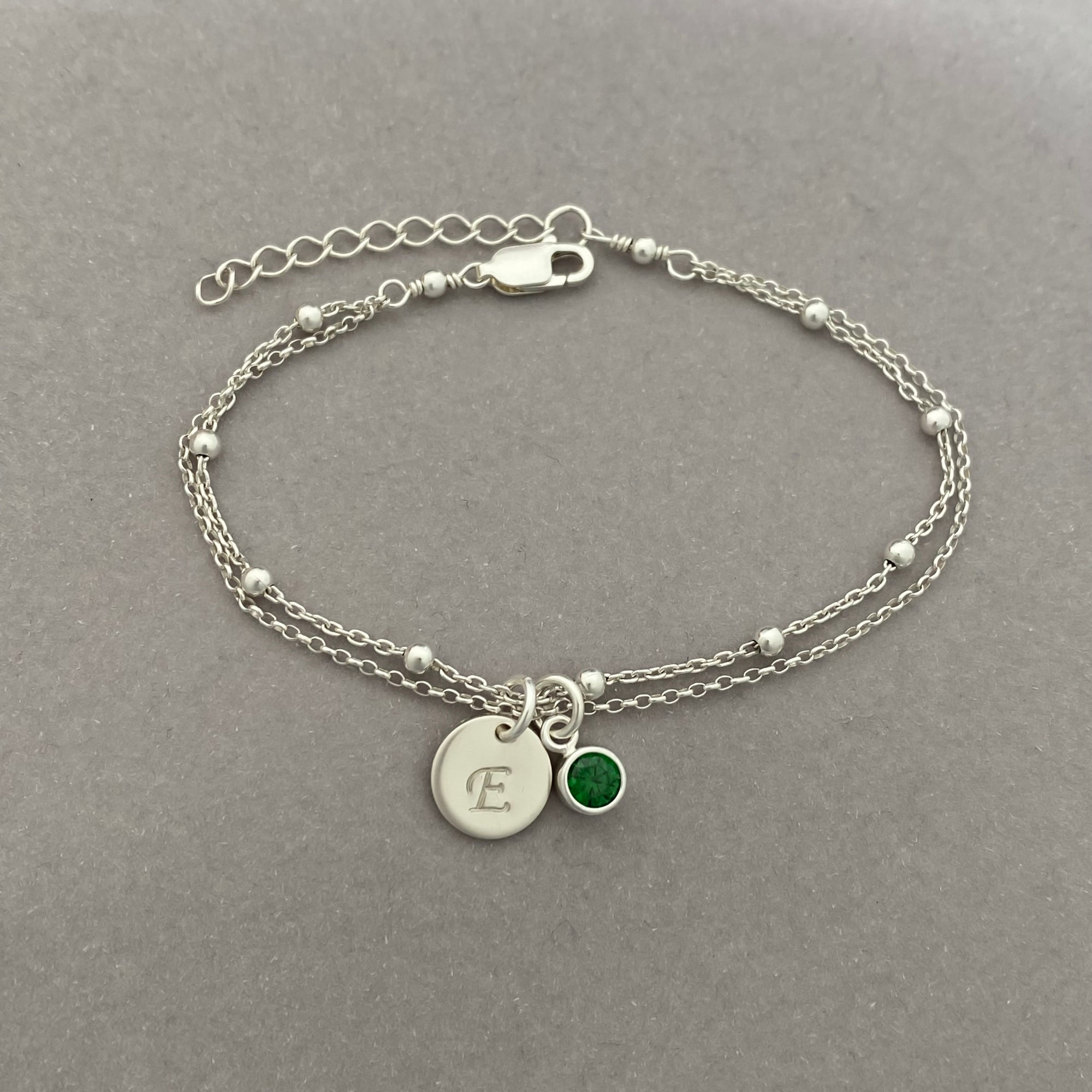 Personalized Sterling Silver Birthstone and Initial Bracelet