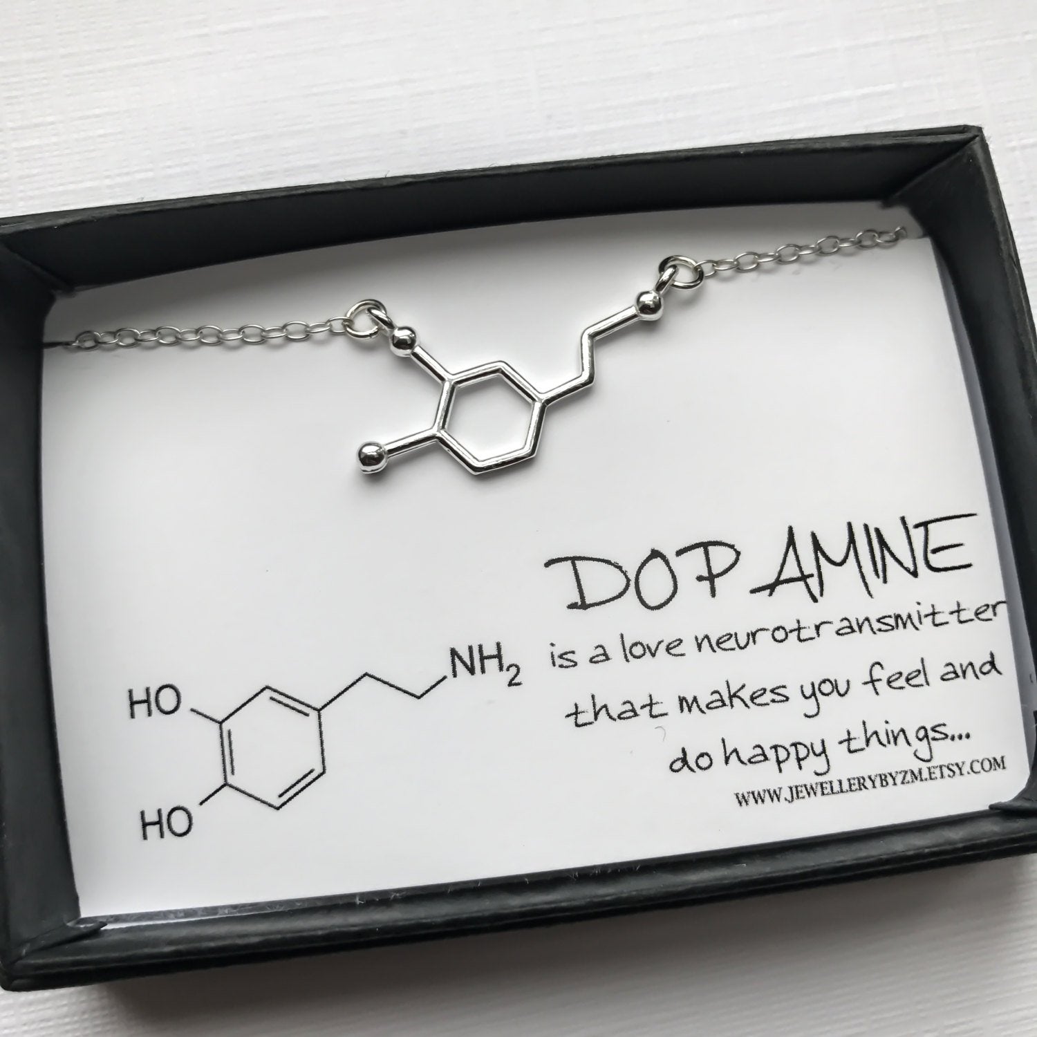 Sterling Silver Dopamine Necklace Dopamine Molecule, Science