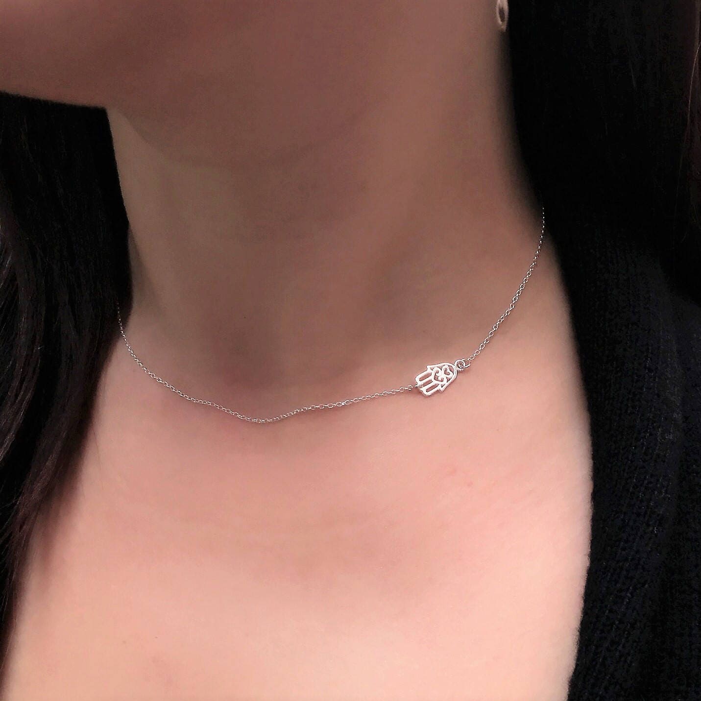 Sterling Silver Small Hand of Fatima Necklace - Hamsa necklace, Hamsa Hand Necklace, Silver necklace, Fatima Hand, Gift for her - JewelleryByZM 