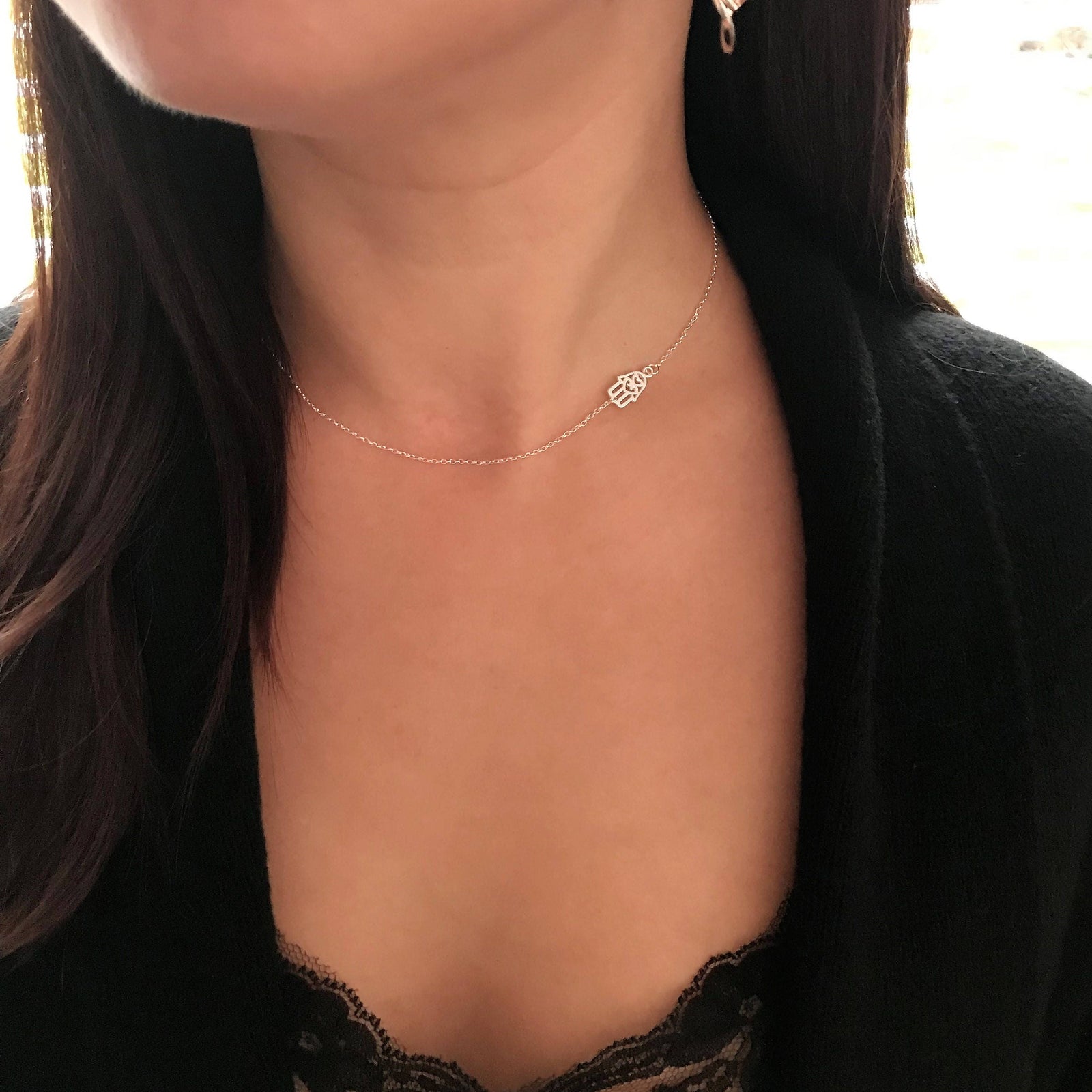 Sterling Silver Small Hand of Fatima Necklace - Hamsa necklace, Hamsa Hand Necklace, Silver necklace, Fatima Hand, Gift for her - JewelleryByZM 