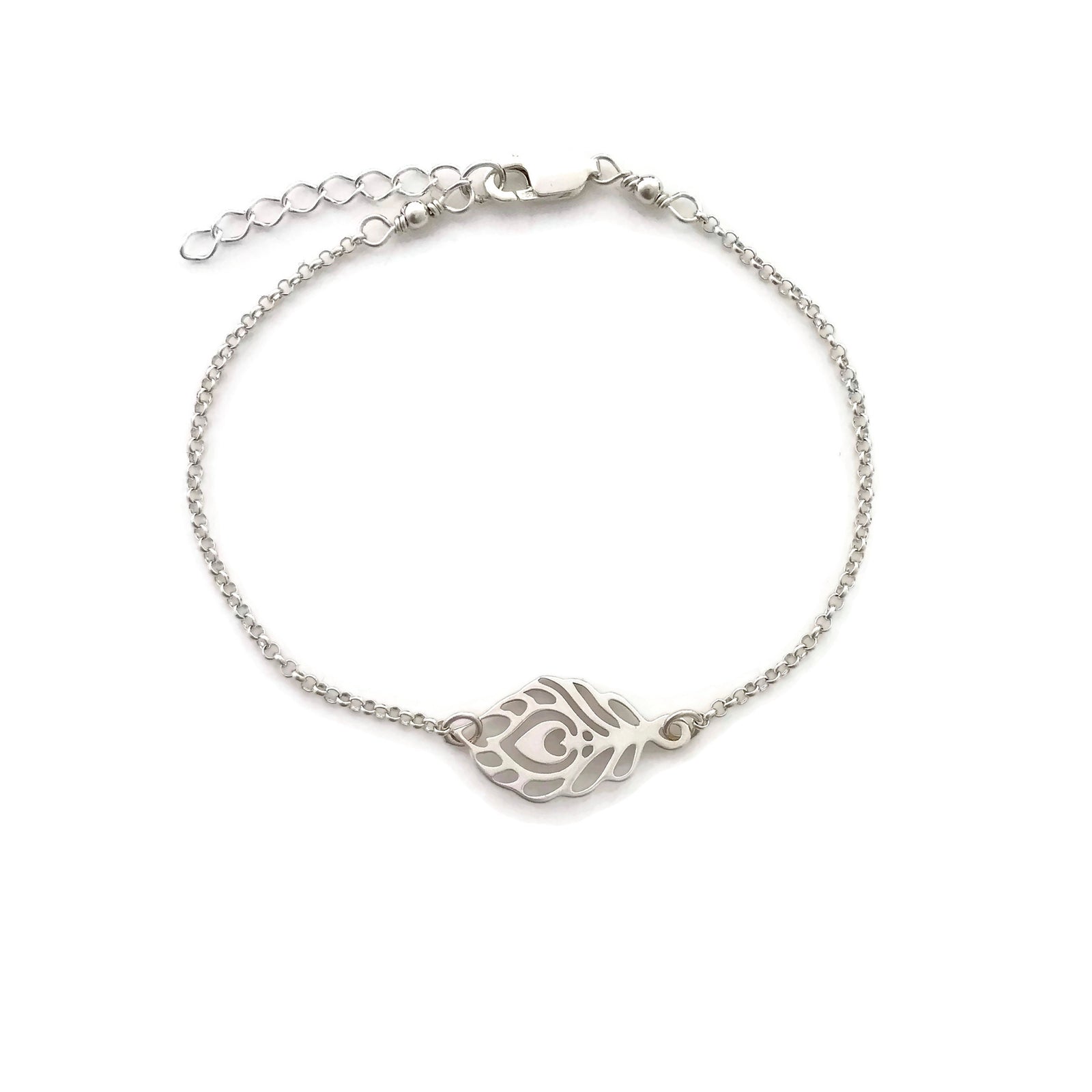 Tiny Sterling Silver Peacock Feather Bracelet - JewelleryByZM 
