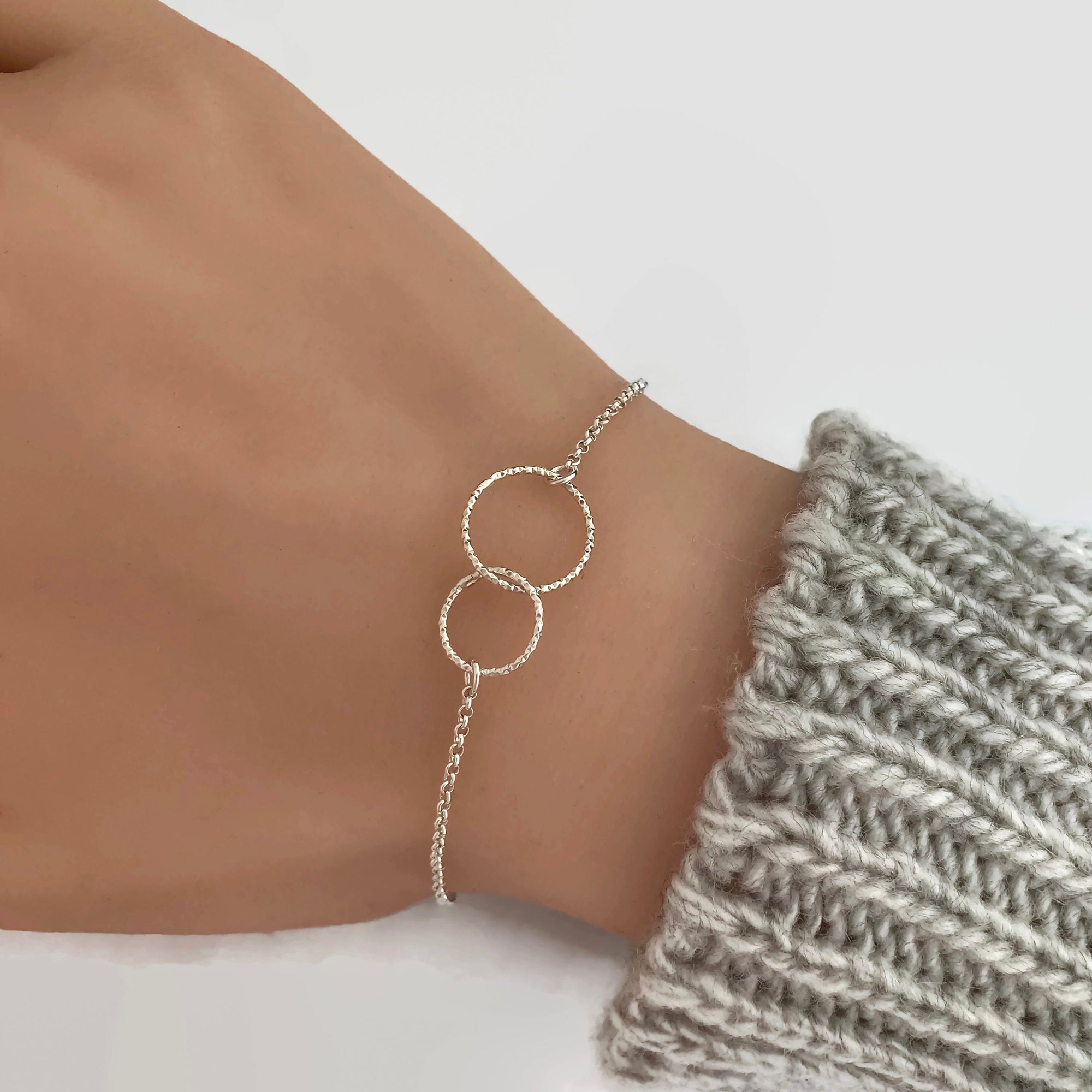 Sterling Silver Sister Bracelet, Anklet, Sterling Silver Two Entwined Circles Bracelet, Eternity Bracelet, Karma Bracelet, Sisters bracelet