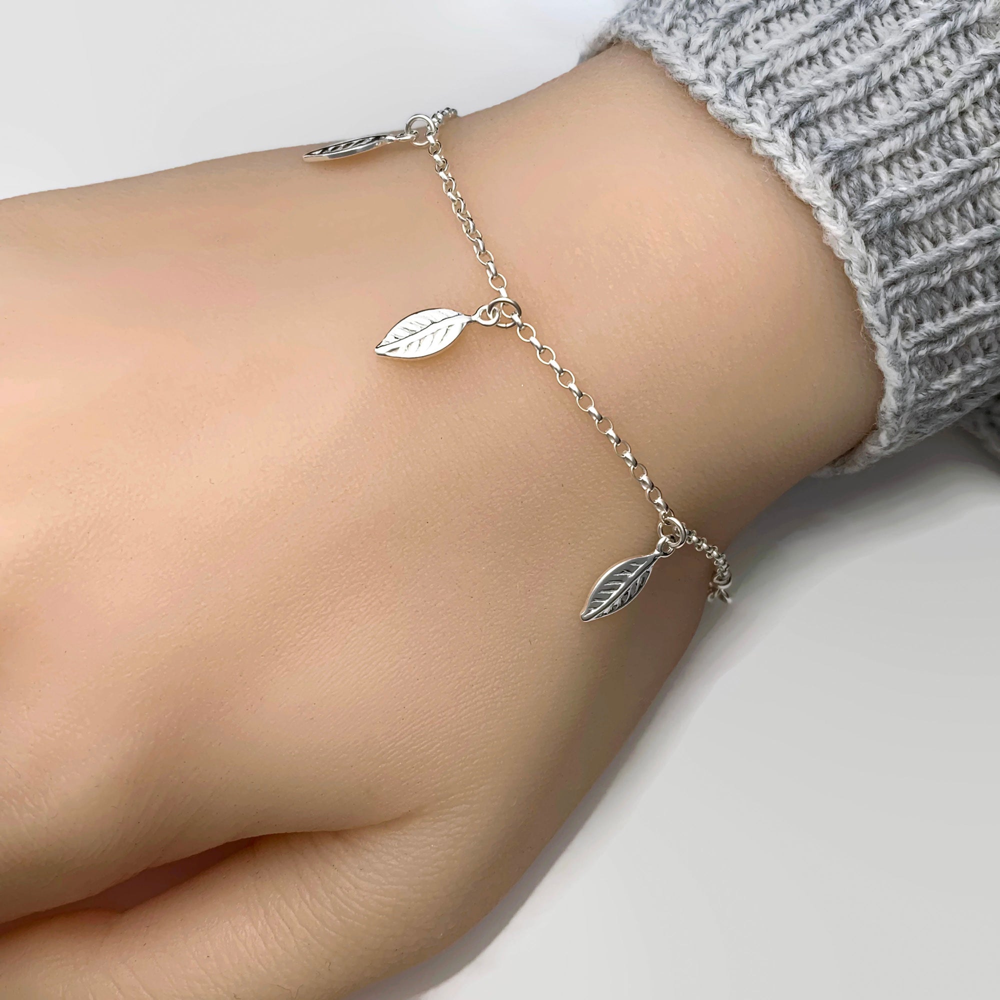 Sterling Silver Leaf Bracelet - Adjustable Leaf Bracelet