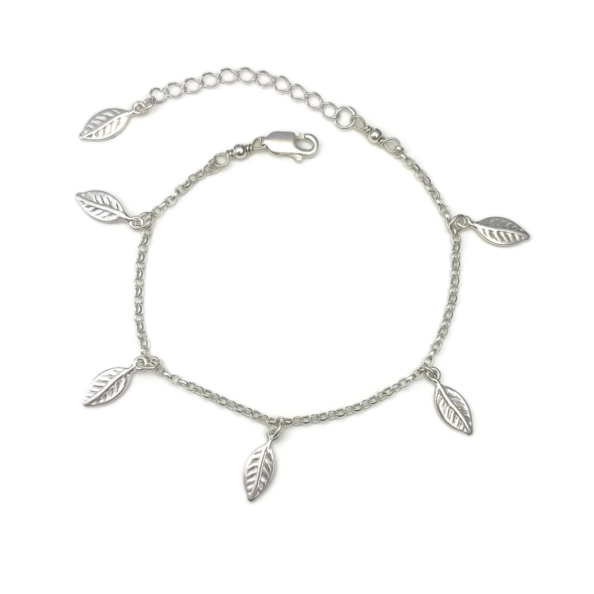 Sterling Silver Leaf Bracelet - Adjustable Leaf Bracelet